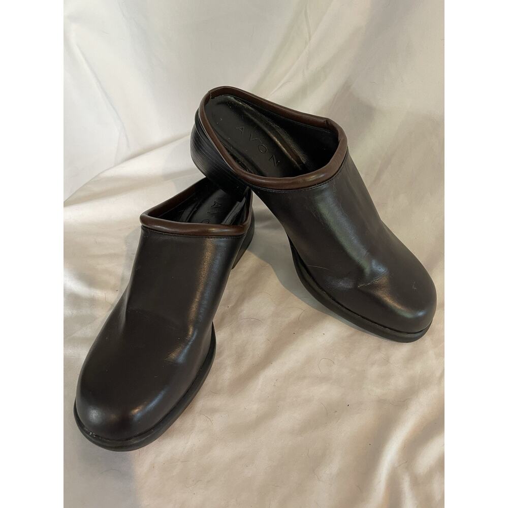 AVON Leather Clogs Women’s Size 8.5 Black Brown Shoes Comfort Work Casual NEW